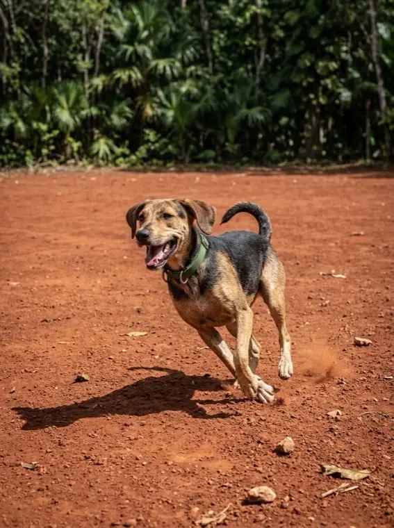 Perro corriendo por un camino de tierra